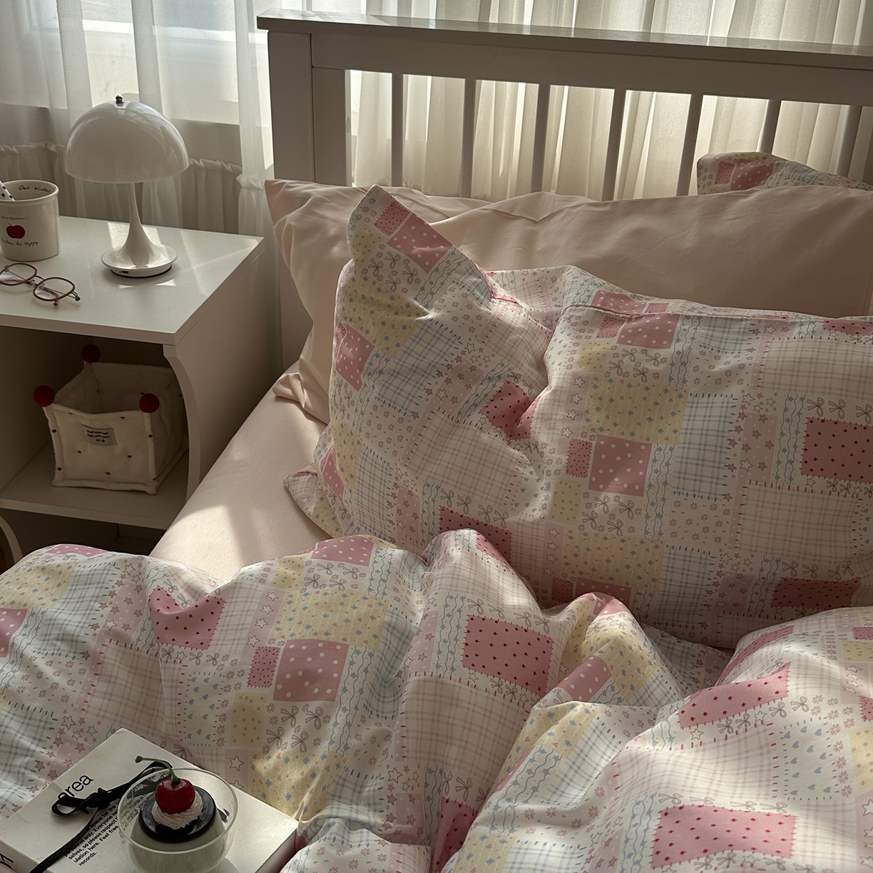 91家纺网 家纺一手货源 找家纺 尺素 2026新款纯棉卡通ins风四件套可爱少女风全棉被套纯色1.8床笠加大床单学生1.2三件套 格调粉--桃粉