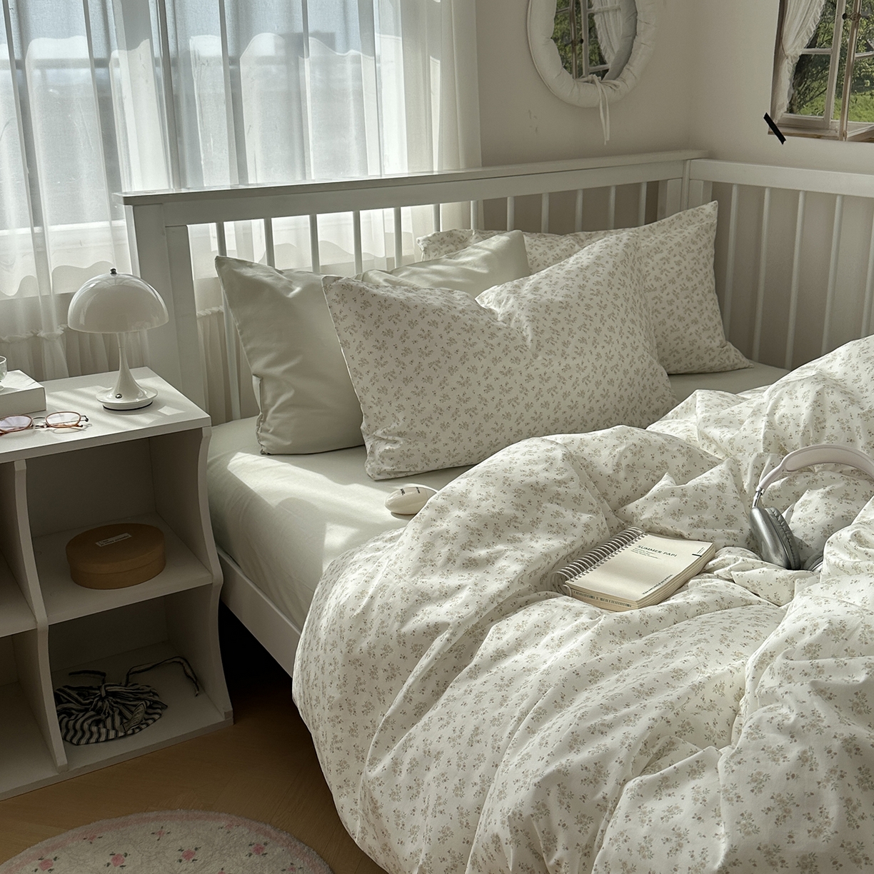 尺素 2026新款纯棉卡通ins风四件套可爱少女风全棉被套纯色1.8床笠加大床单学生1.2三件套 清梦--冰沙绿