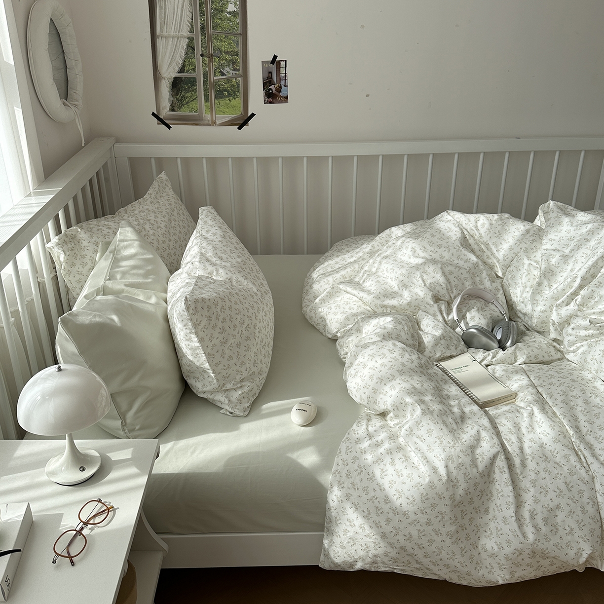 91家纺网 家纺一手货源 找家纺 尺素 2026新款纯棉卡通ins风四件套可爱少女风全棉被套纯色1.8床笠加大床单学生1.2三件套 清梦--冰沙绿