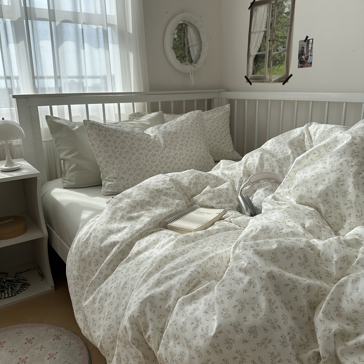 91家纺网 家纺一手货源 找家纺 尺素 2026新款纯棉卡通ins风四件套可爱少女风全棉被套纯色1.8床笠加大床单学生1.2三件套 清梦--冰沙绿