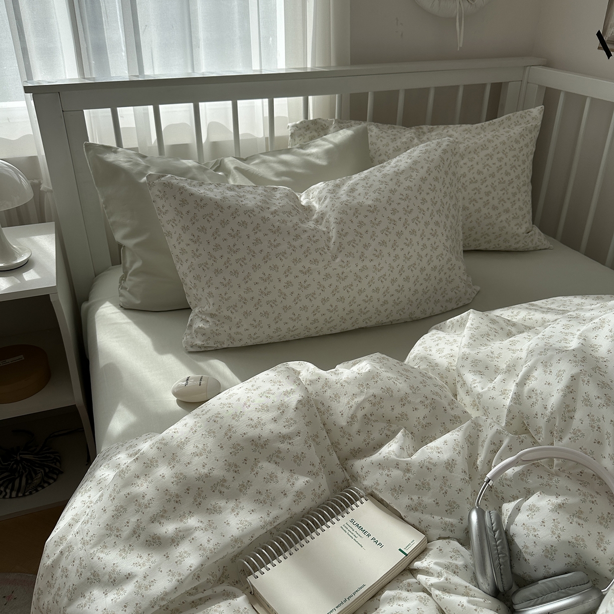 91家纺网 家纺一手货源 找家纺 尺素 2026新款纯棉卡通ins风四件套可爱少女风全棉被套纯色1.8床笠加大床单学生1.2三件套 清梦--冰沙绿