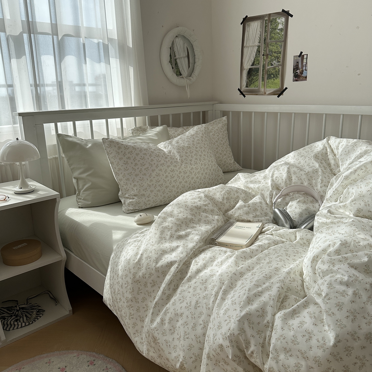 91家纺网 家纺一手货源 找家纺 尺素 2026新款纯棉卡通ins风四件套可爱少女风全棉被套纯色1.8床笠加大床单学生1.2三件套 清梦--冰沙绿