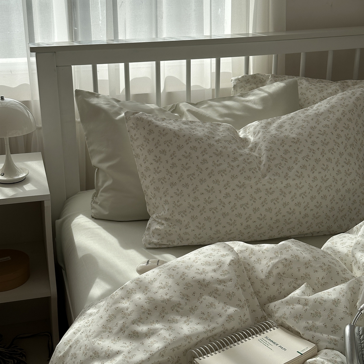 91家纺网 家纺一手货源 找家纺 尺素 2026新款纯棉卡通ins风四件套可爱少女风全棉被套纯色1.8床笠加大床单学生1.2三件套 清梦--冰沙绿