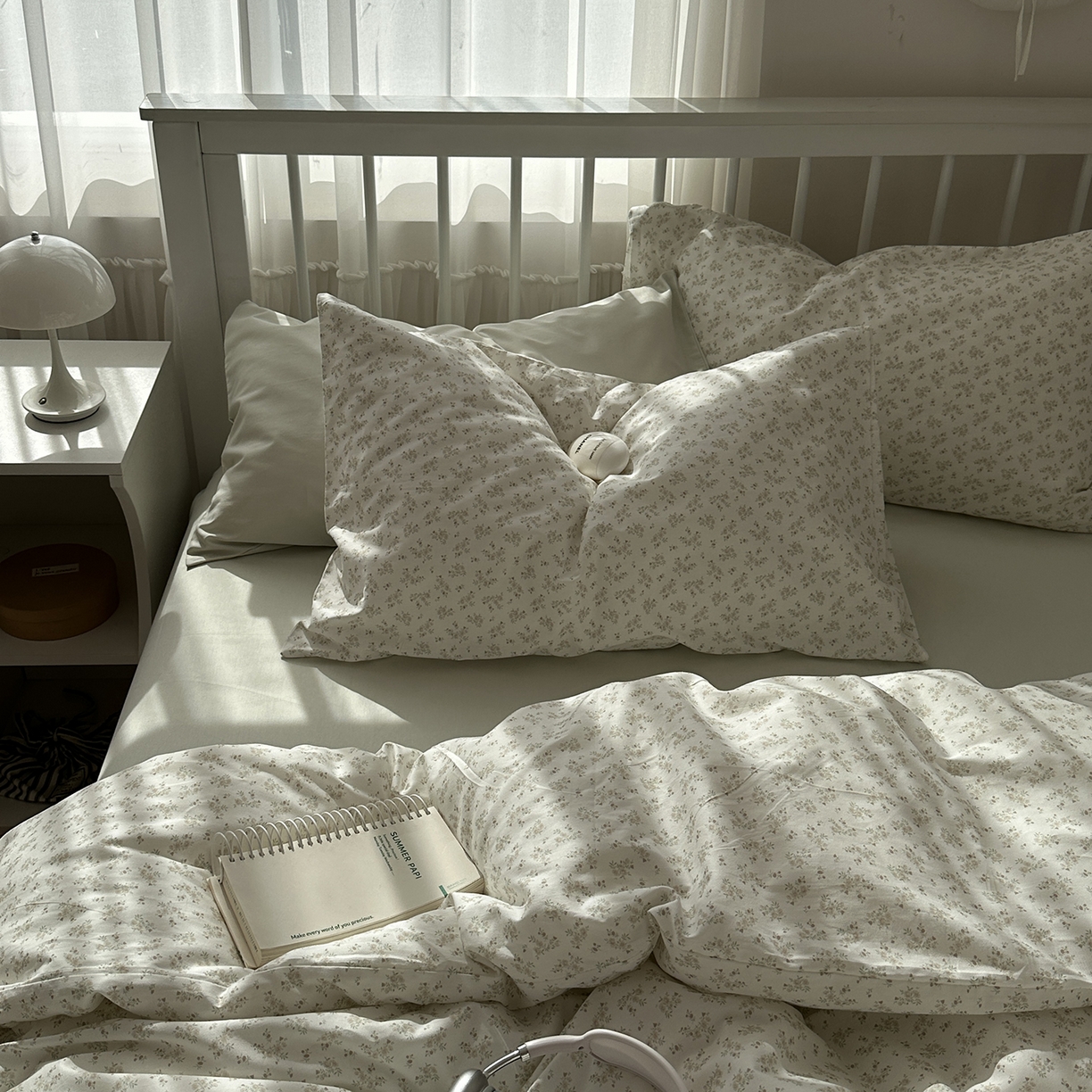 91家纺网 家纺一手货源 找家纺 尺素 2026新款纯棉卡通ins风四件套可爱少女风全棉被套纯色1.8床笠加大床单学生1.2三件套 清梦--冰沙绿