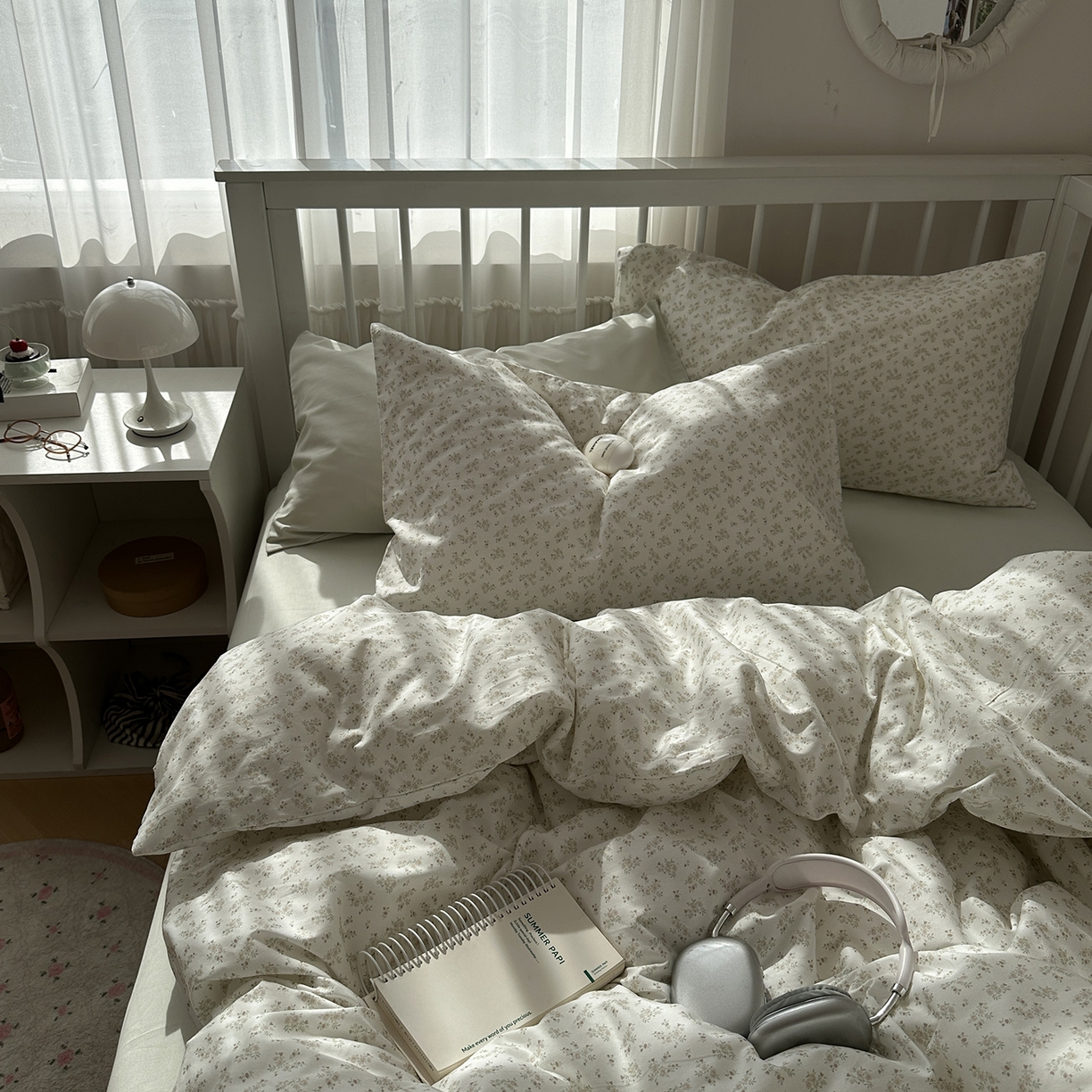 91家纺网 家纺一手货源 找家纺 尺素 2026新款纯棉卡通ins风四件套可爱少女风全棉被套纯色1.8床笠加大床单学生1.2三件套 清梦--冰沙绿