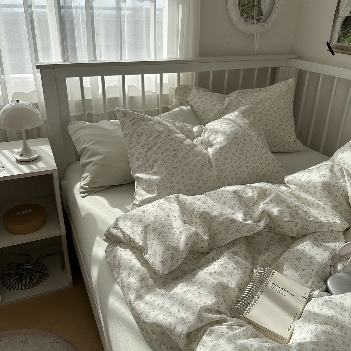 91家纺网 家纺一手货源 找家纺 尺素 2026新款纯棉卡通ins风四件套可爱少女风全棉被套纯色1.8床笠加大床单学生1.2三件套 清梦--冰沙绿