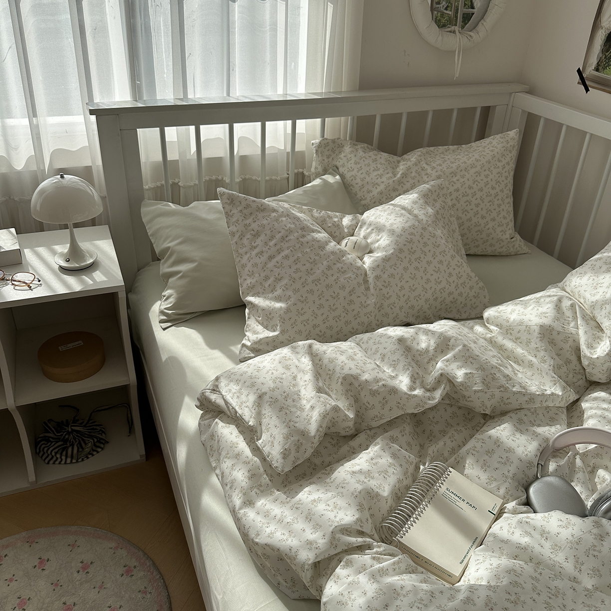 91家纺网 家纺一手货源 找家纺 尺素 2026新款纯棉卡通ins风四件套可爱少女风全棉被套纯色1.8床笠加大床单学生1.2三件套 清梦--冰沙绿