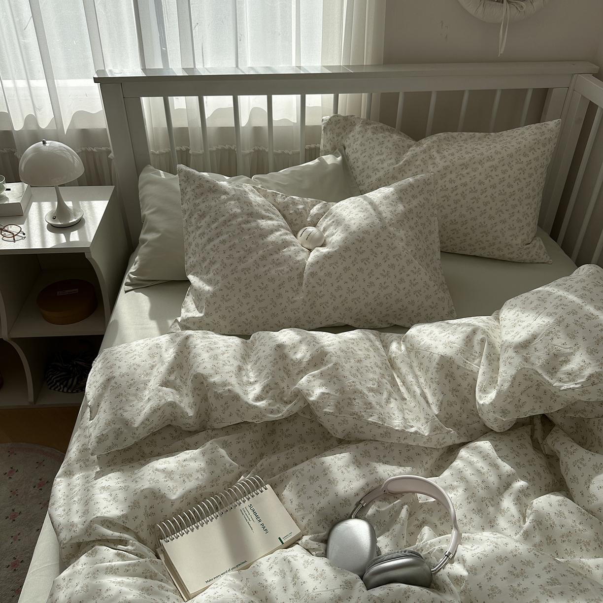 91家纺网 家纺一手货源 找家纺 尺素 2026新款纯棉卡通ins风四件套可爱少女风全棉被套纯色1.8床笠加大床单学生1.2三件套 清梦--冰沙绿