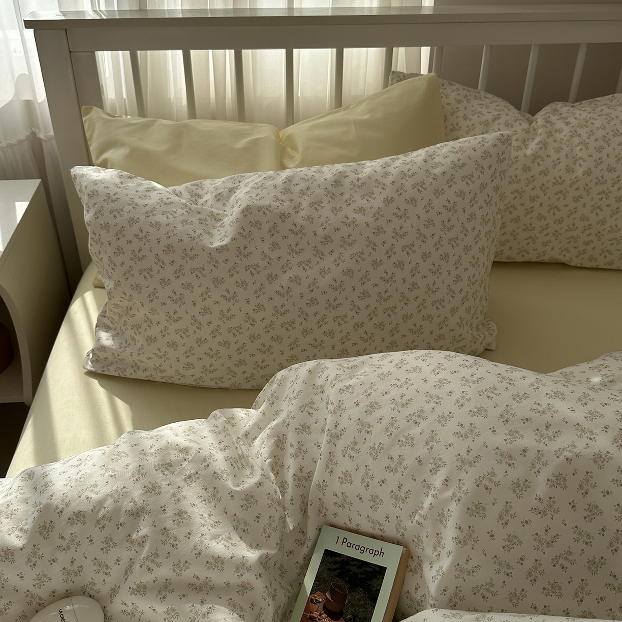 91家纺网 家纺一手货源 找家纺 尺素 2026新款纯棉卡通ins风四件套可爱少女风全棉被套纯色1.8床笠加大床单学生1.2三件套 清梦--浅黄