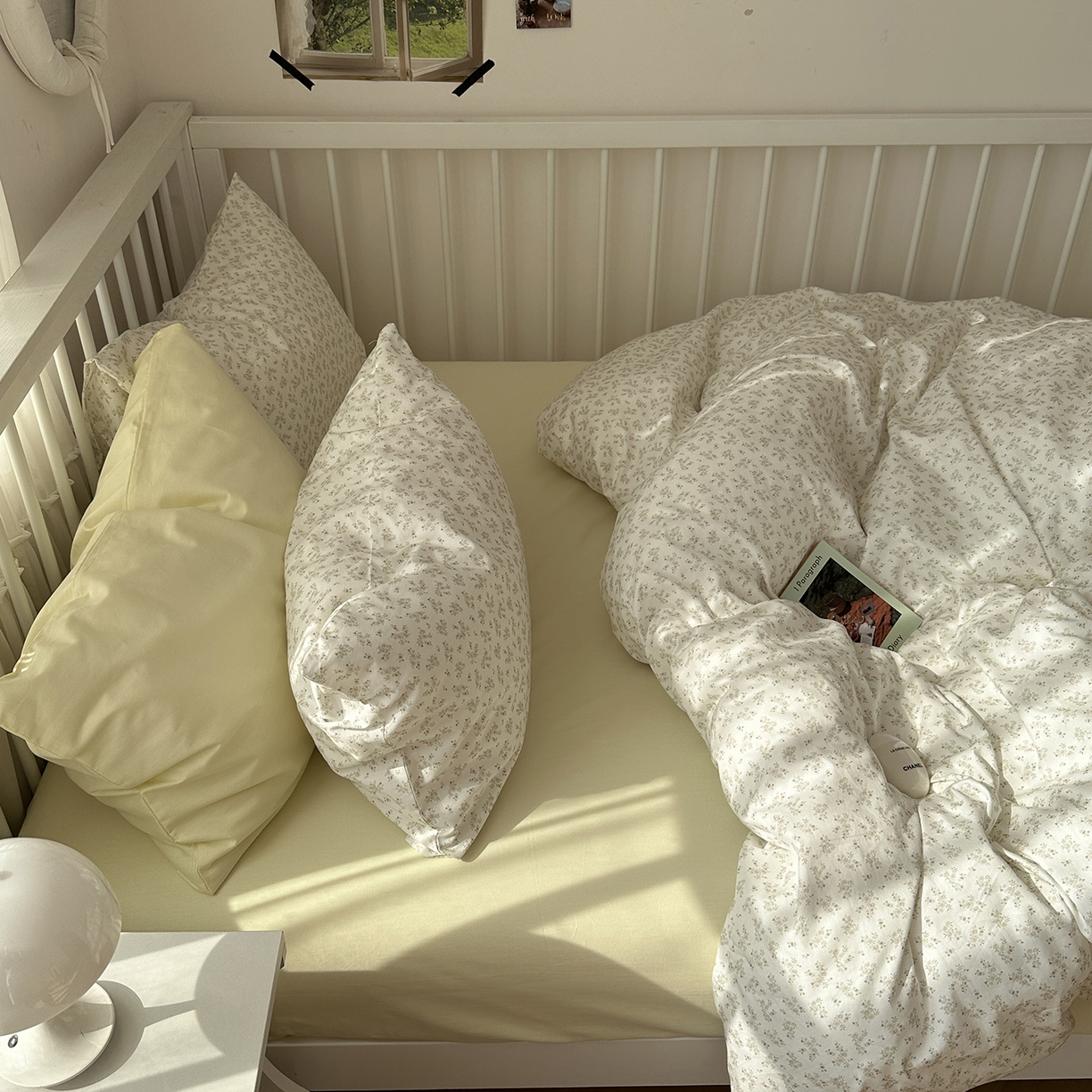 91家纺网 家纺一手货源 找家纺 尺素 2026新款纯棉卡通ins风四件套可爱少女风全棉被套纯色1.8床笠加大床单学生1.2三件套 清梦--浅黄