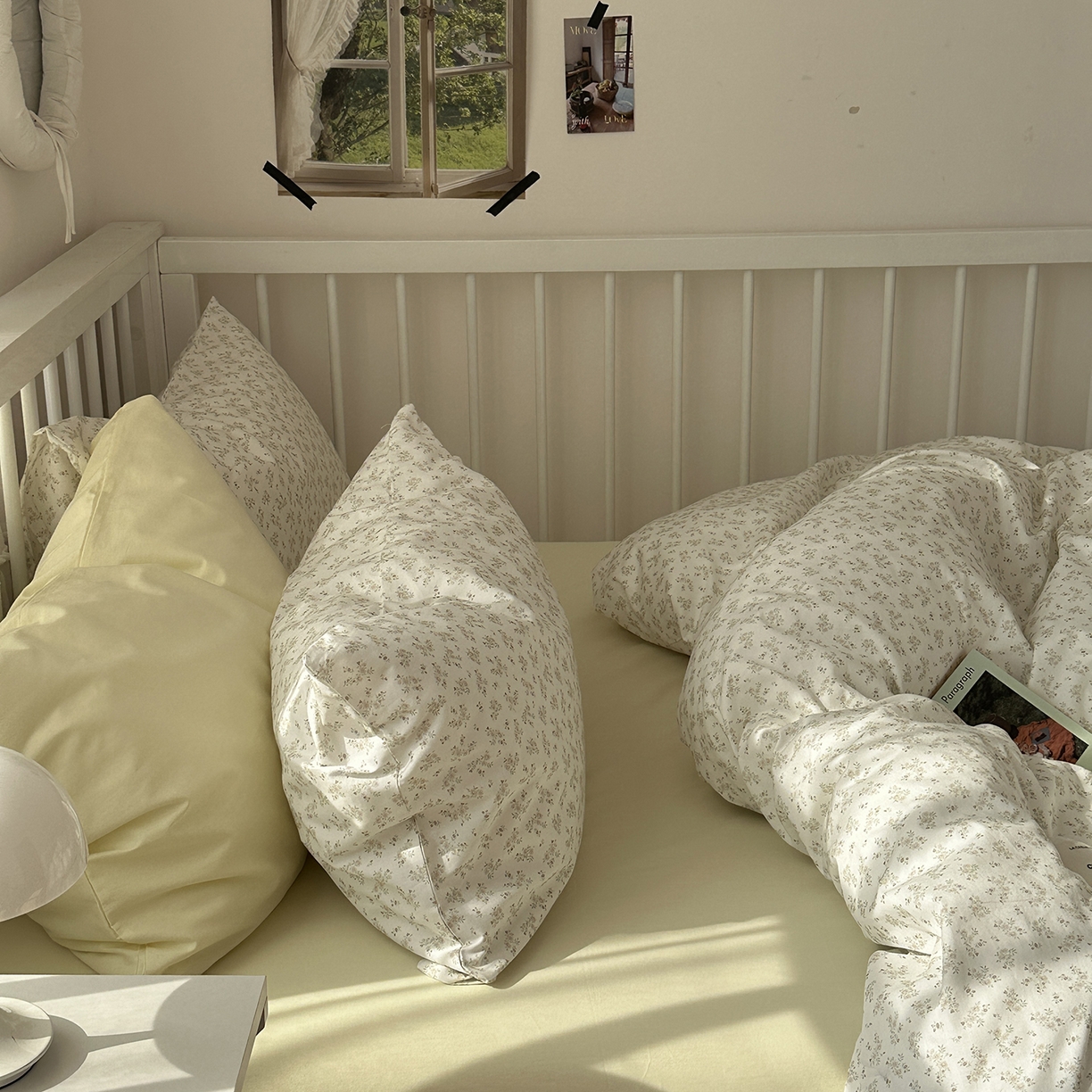 91家纺网 家纺一手货源 找家纺 尺素 2026新款纯棉卡通ins风四件套可爱少女风全棉被套纯色1.8床笠加大床单学生1.2三件套 清梦--浅黄