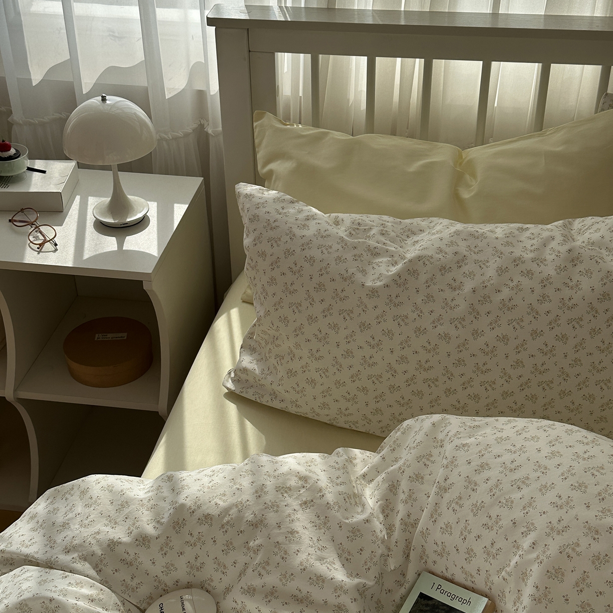 91家纺网 家纺一手货源 找家纺 尺素 2026新款纯棉卡通ins风四件套可爱少女风全棉被套纯色1.8床笠加大床单学生1.2三件套 清梦--浅黄