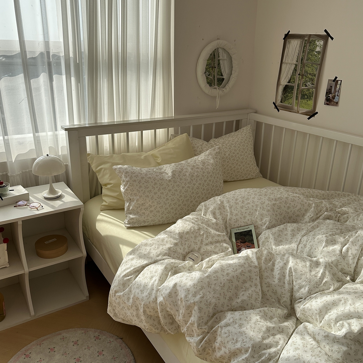 91家纺网 家纺一手货源 找家纺 尺素 2026新款纯棉卡通ins风四件套可爱少女风全棉被套纯色1.8床笠加大床单学生1.2三件套 清梦--浅黄