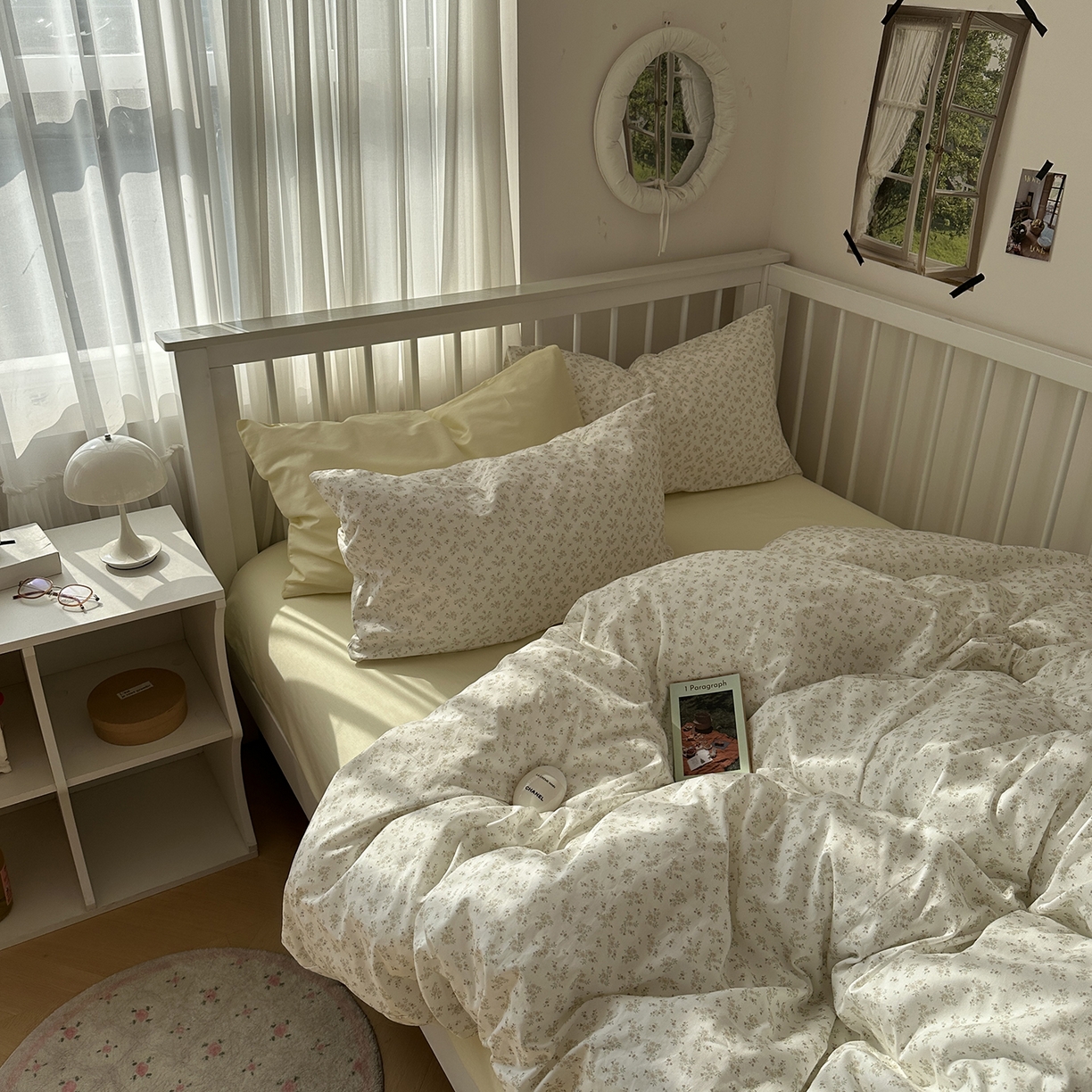 91家纺网 家纺一手货源 找家纺 尺素 2026新款纯棉卡通ins风四件套可爱少女风全棉被套纯色1.8床笠加大床单学生1.2三件套 清梦--浅黄