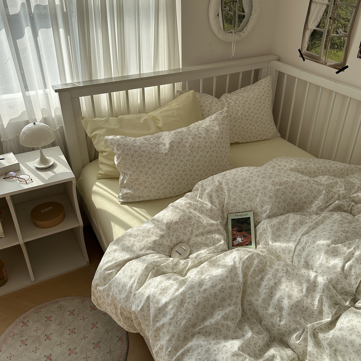 91家纺网 家纺一手货源 找家纺 尺素 2026新款纯棉卡通ins风四件套可爱少女风全棉被套纯色1.8床笠加大床单学生1.2三件套 清梦--浅黄