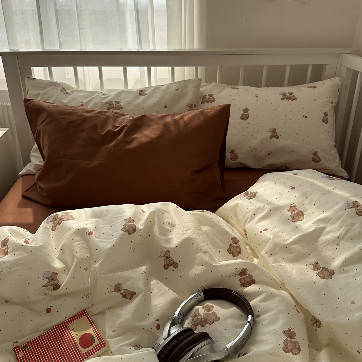 91家纺网 家纺一手货源 找家纺 尺素 2026新款纯棉卡通ins风四件套可爱少女风全棉被套纯色1.8床笠加大床单学生1.2三件套 小熊软糖--焦糖