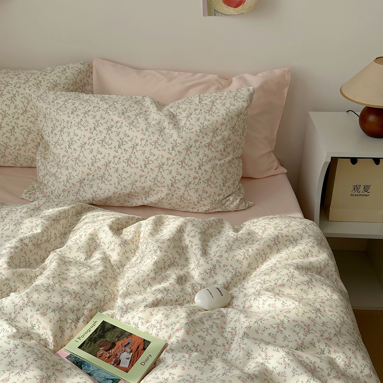91家纺网 家纺一手货源 找家纺 尺素 2026田园小清新纯棉四件套出口韩国ins博主风全棉被套纯色加大床单1.8床笠印花枕套学生宿舍三件套 春不晚 桃粉