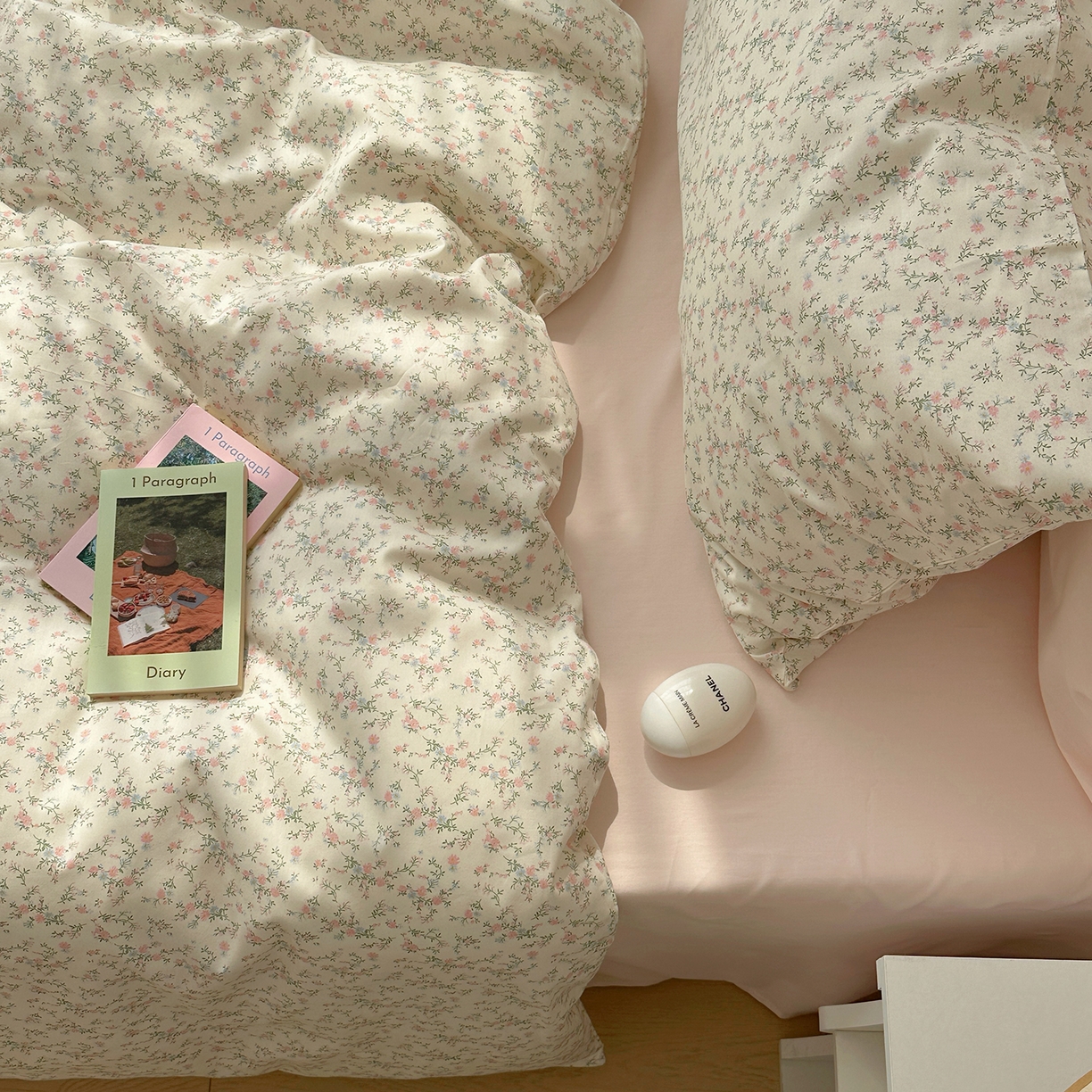 91家纺网 家纺一手货源 找家纺 尺素 2026田园小清新纯棉四件套出口韩国ins博主风全棉被套纯色加大床单1.8床笠印花枕套学生宿舍三件套 春不晚 桃粉