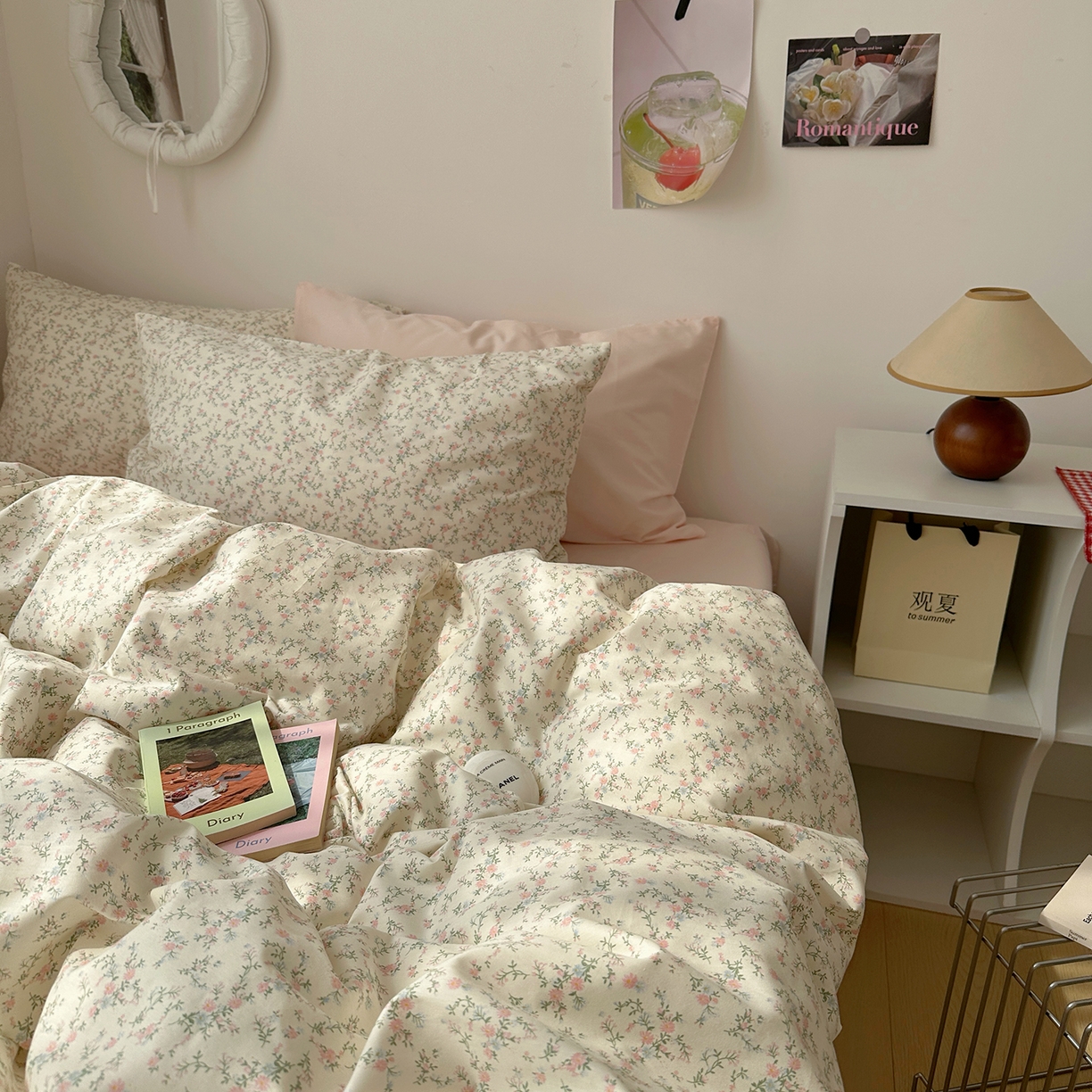91家纺网 家纺一手货源 找家纺 尺素 2026田园小清新纯棉四件套出口韩国ins博主风全棉被套纯色加大床单1.8床笠印花枕套学生宿舍三件套 春不晚 桃粉