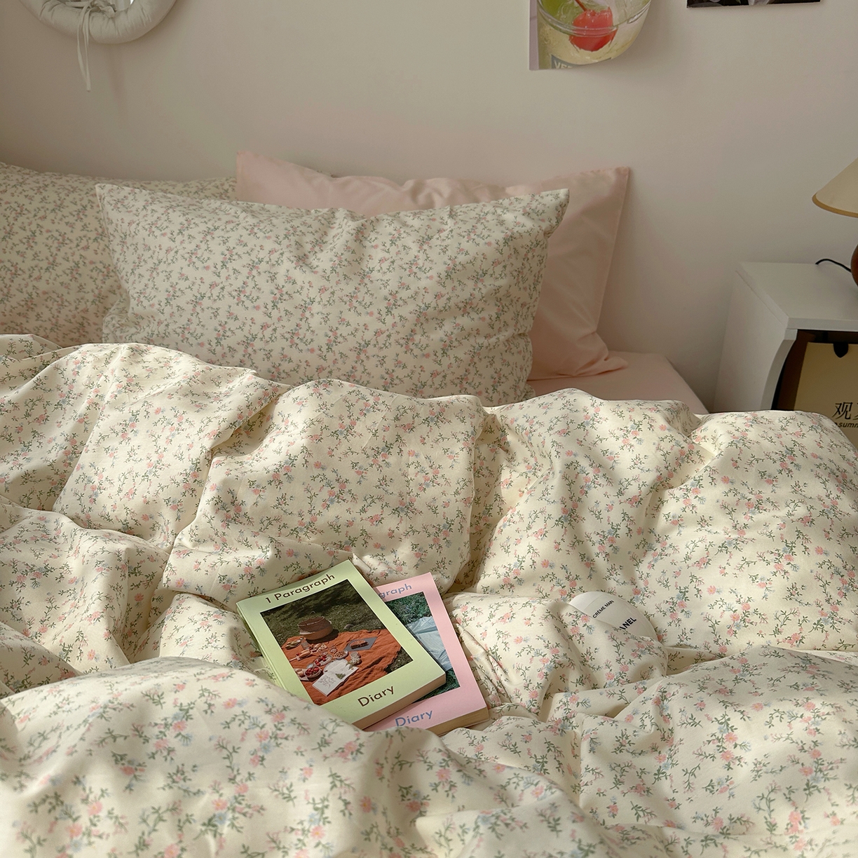 91家纺网 家纺一手货源 找家纺 尺素 2026田园小清新纯棉四件套出口韩国ins博主风全棉被套纯色加大床单1.8床笠印花枕套学生宿舍三件套 春不晚 桃粉