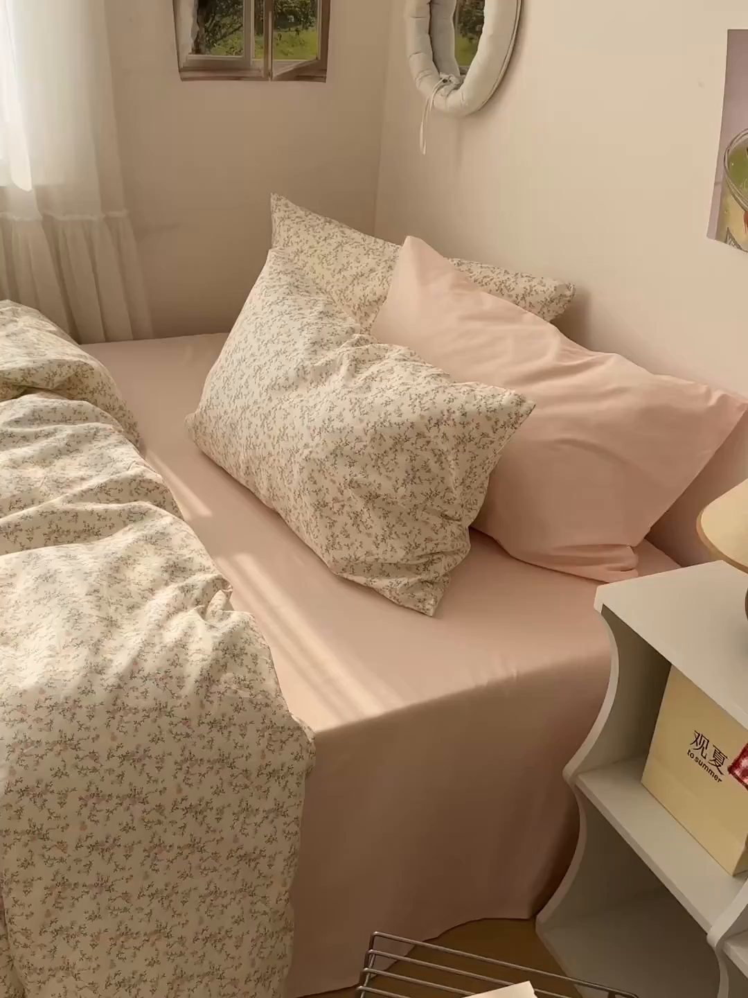 91家纺网 家纺一手货源 找家纺 尺素 2026田园小清新纯棉四件套出口韩国ins博主风全棉被套纯色加大床单1.8床笠印花枕套学生宿舍三件套 春不晚 桃粉