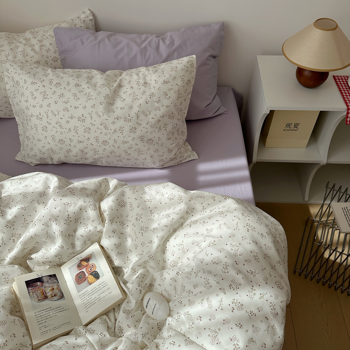 91家纺网 家纺一手货源 找家纺 尺素 2026田园小清新纯棉四件套出口韩国ins博主风全棉被套纯色加大床单1.8床笠印花枕套学生宿舍三件套 紫鸢千夏紫
