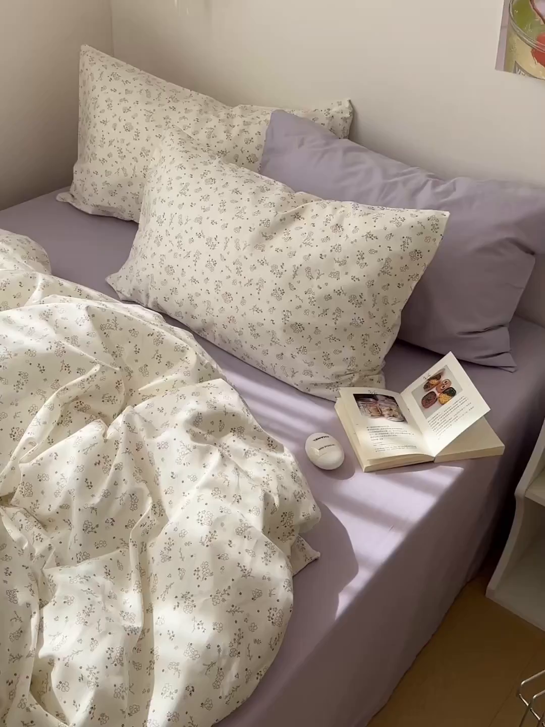 91家纺网 家纺一手货源 找家纺 尺素 2026田园小清新纯棉四件套出口韩国ins博主风全棉被套纯色加大床单1.8床笠印花枕套学生宿舍三件套 紫鸢千夏紫