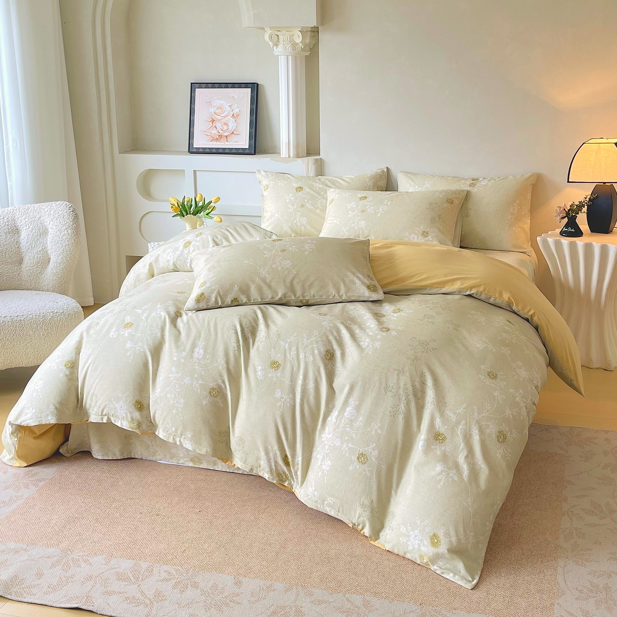 91家纺网 家纺一手货源 找家纺 金鑫汇家纺 2026新款全棉印花小清新四件套系列-可露丽 浅绿可露丽