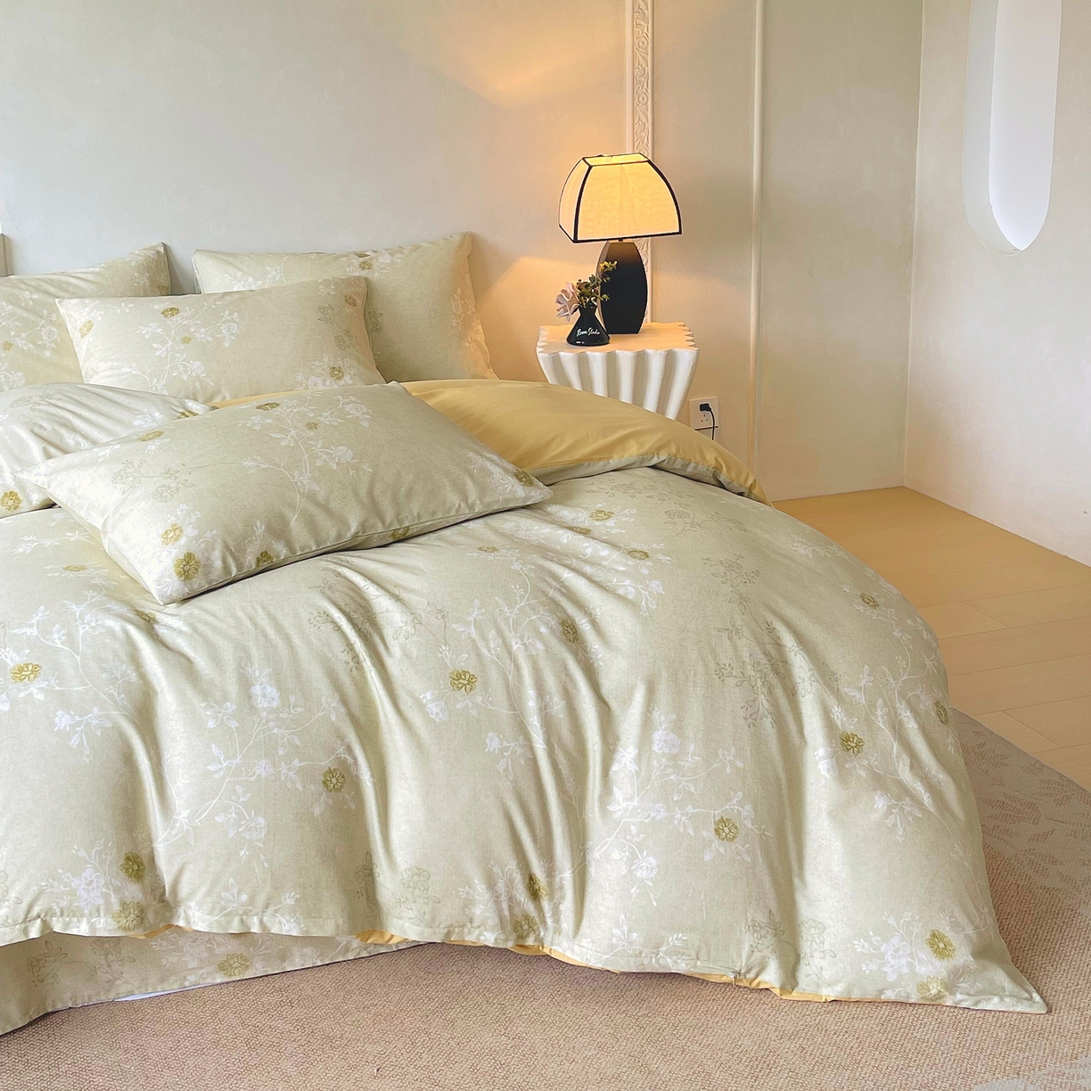 91家纺网 家纺一手货源 找家纺 金鑫汇家纺 2026新款全棉印花小清新四件套系列-可露丽 浅绿可露丽