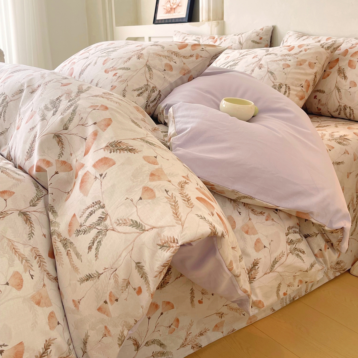 91家纺网 家纺一手货源 找家纺 金鑫汇家纺 2026新款全棉印花小清新四件套系列-可露丽 月下花影-桔