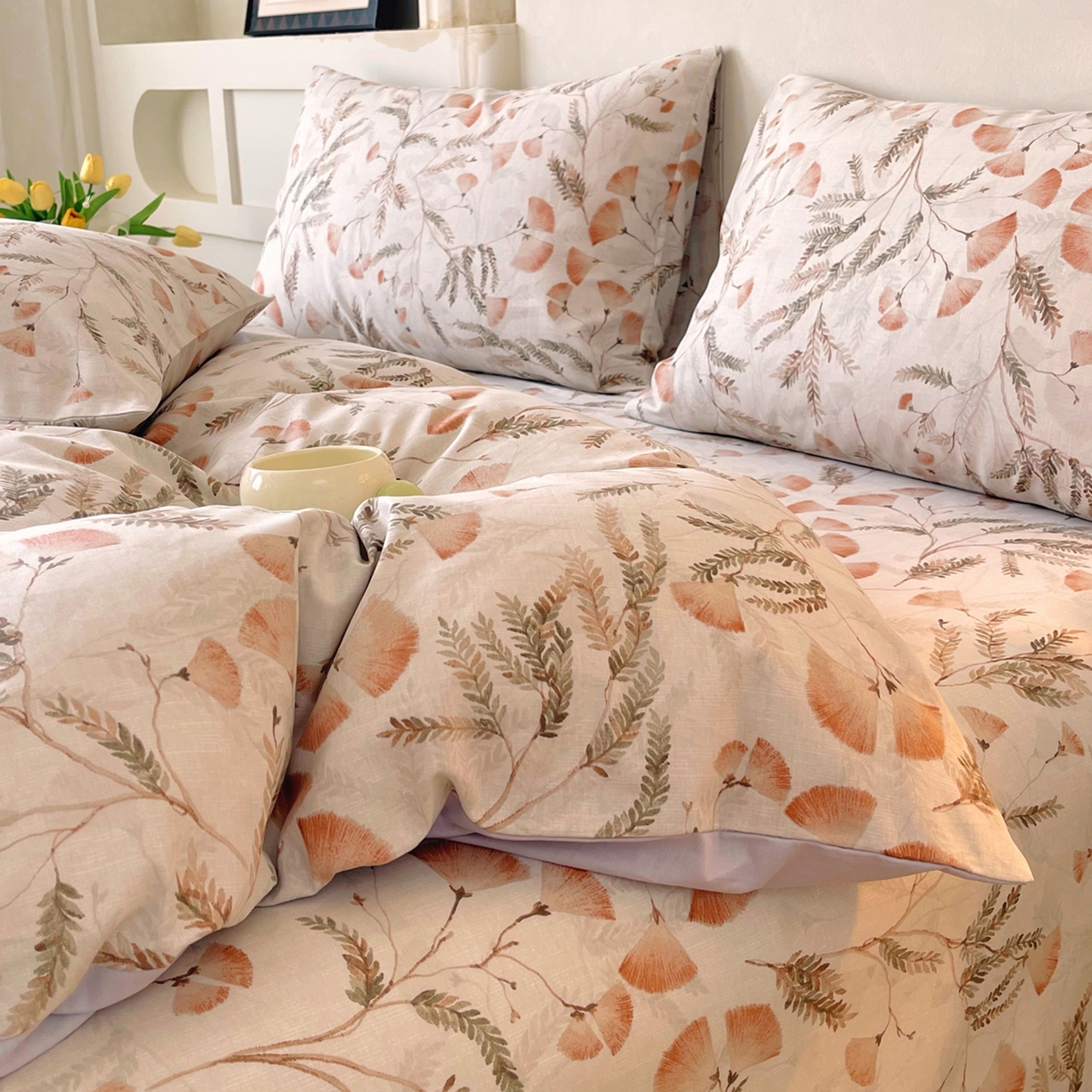 91家纺网 家纺一手货源 找家纺 金鑫汇家纺 2026新款全棉印花小清新四件套系列-可露丽 月下花影-桔