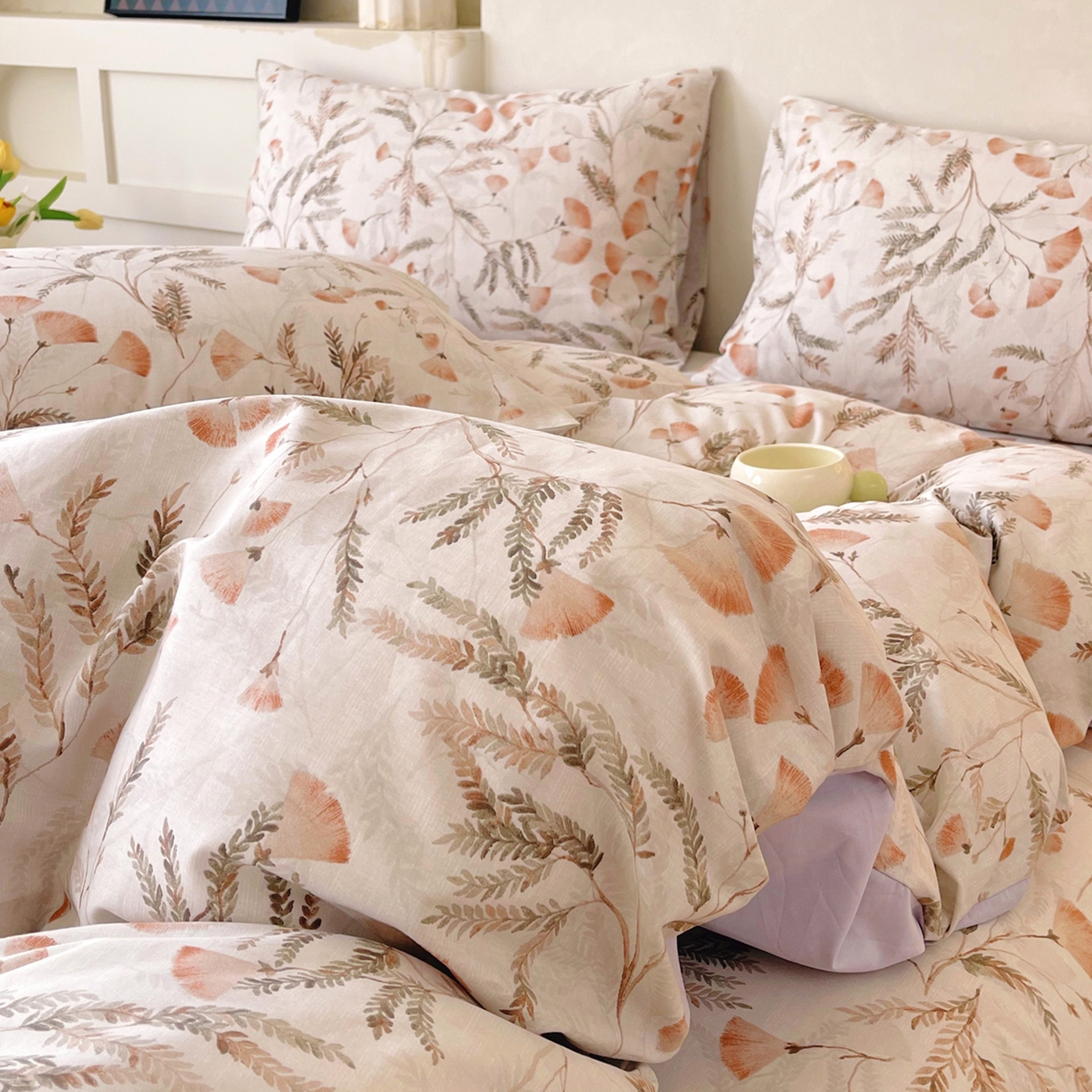 91家纺网 家纺一手货源 找家纺 金鑫汇家纺 2026新款全棉印花小清新四件套系列-可露丽 月下花影-桔