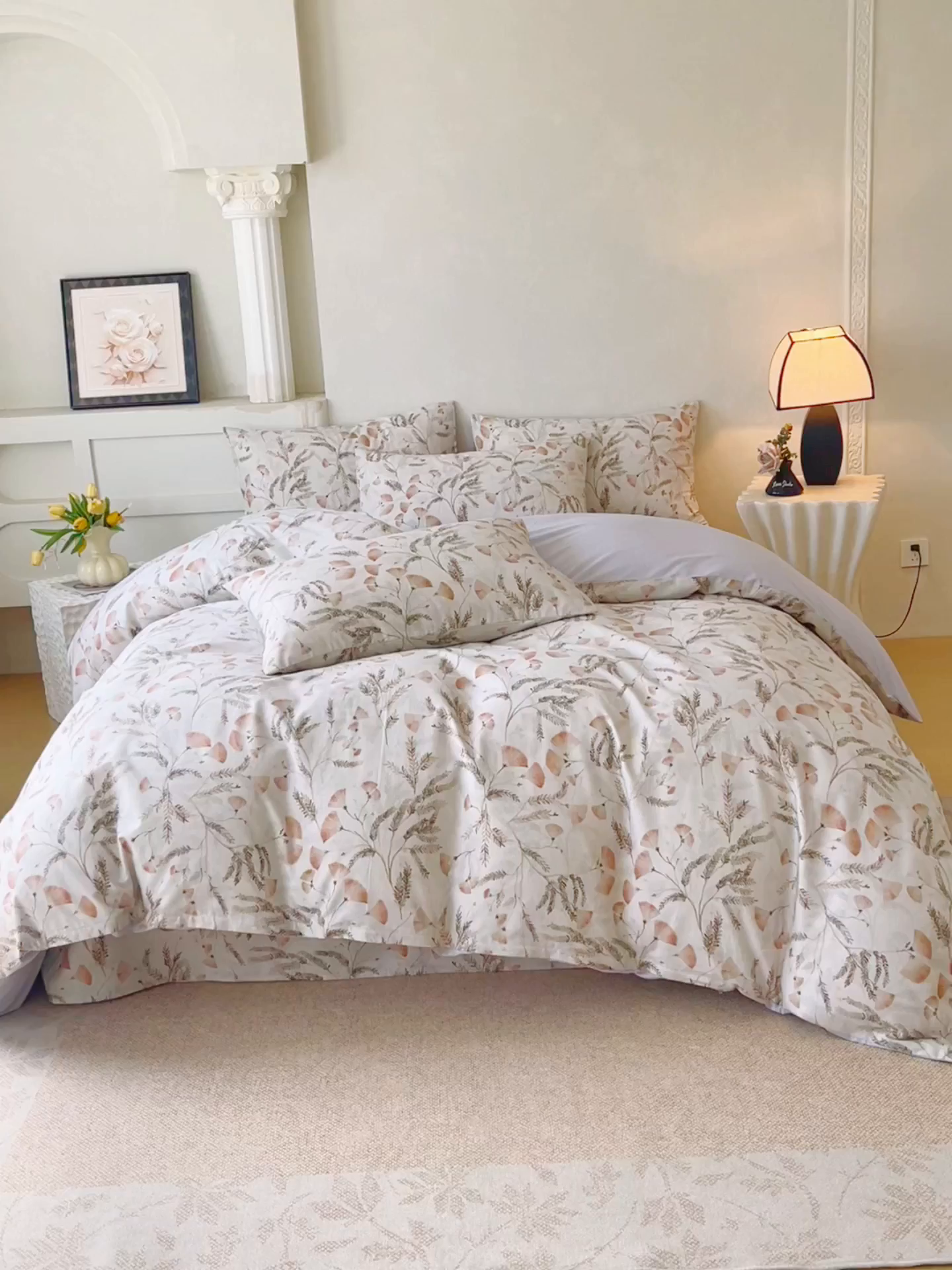 91家纺网 家纺一手货源 找家纺 金鑫汇家纺 2026新款全棉印花小清新四件套系列-可露丽 月下花影-桔