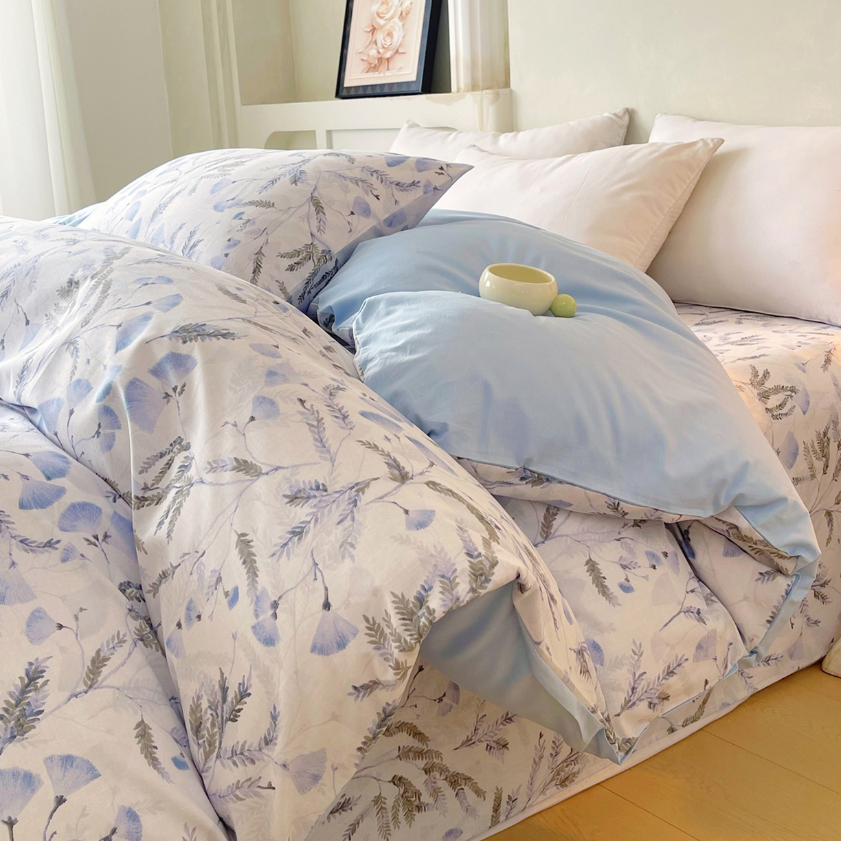 91家纺网 家纺一手货源 找家纺 金鑫汇家纺 2026新款全棉印花小清新四件套系列-可露丽 月下花影-蓝