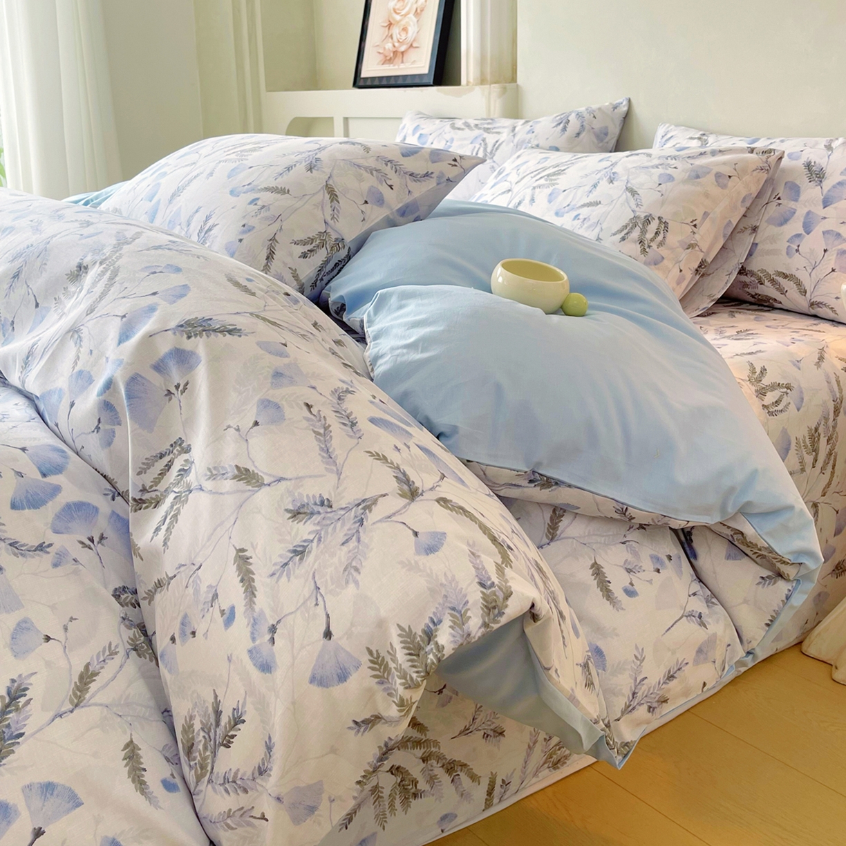 91家纺网 家纺一手货源 找家纺 金鑫汇家纺 2026新款全棉印花小清新四件套系列-可露丽 月下花影-蓝