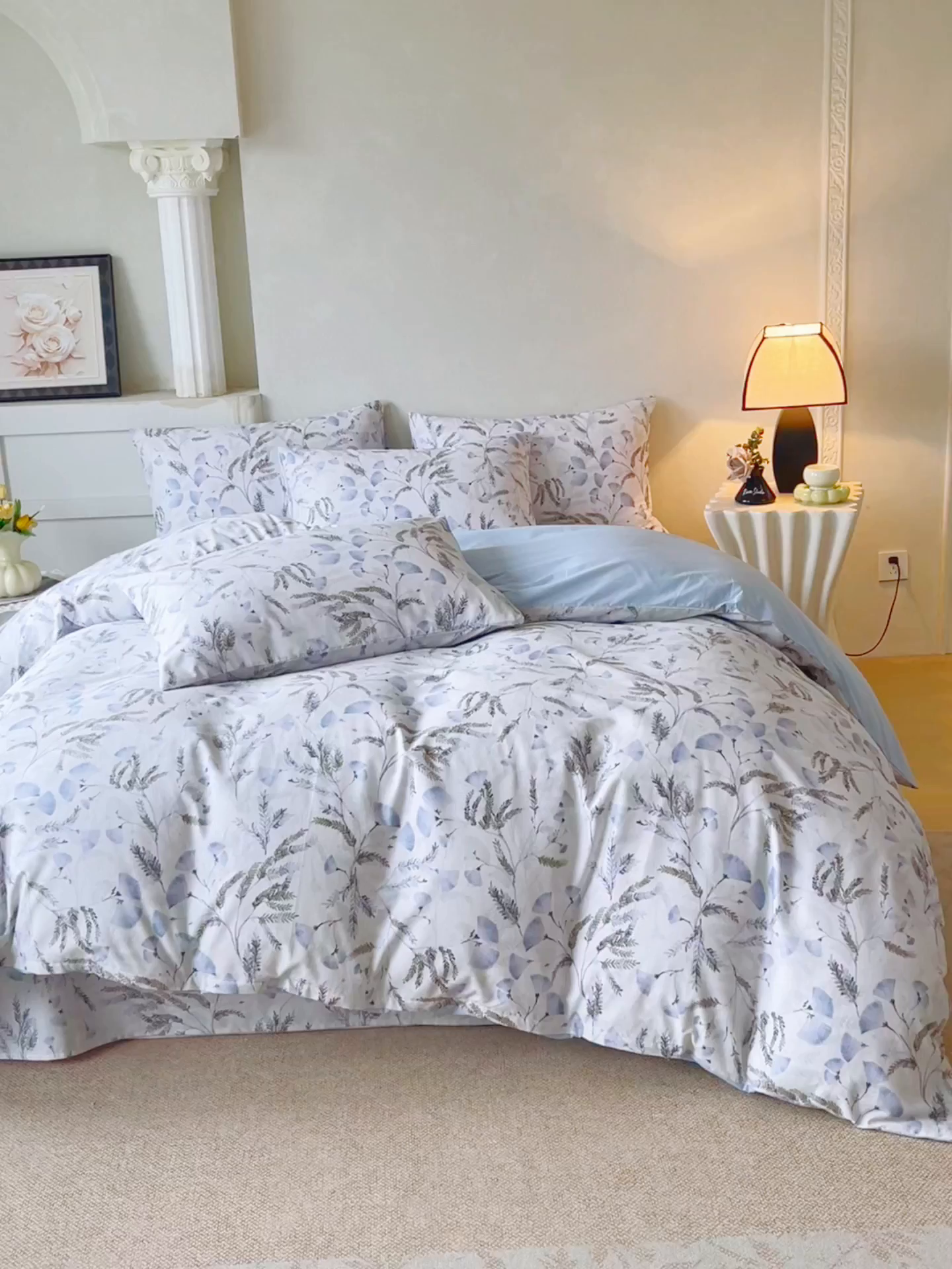 91家纺网 家纺一手货源 找家纺 金鑫汇家纺 2026新款全棉印花小清新四件套系列-可露丽 月下花影-蓝