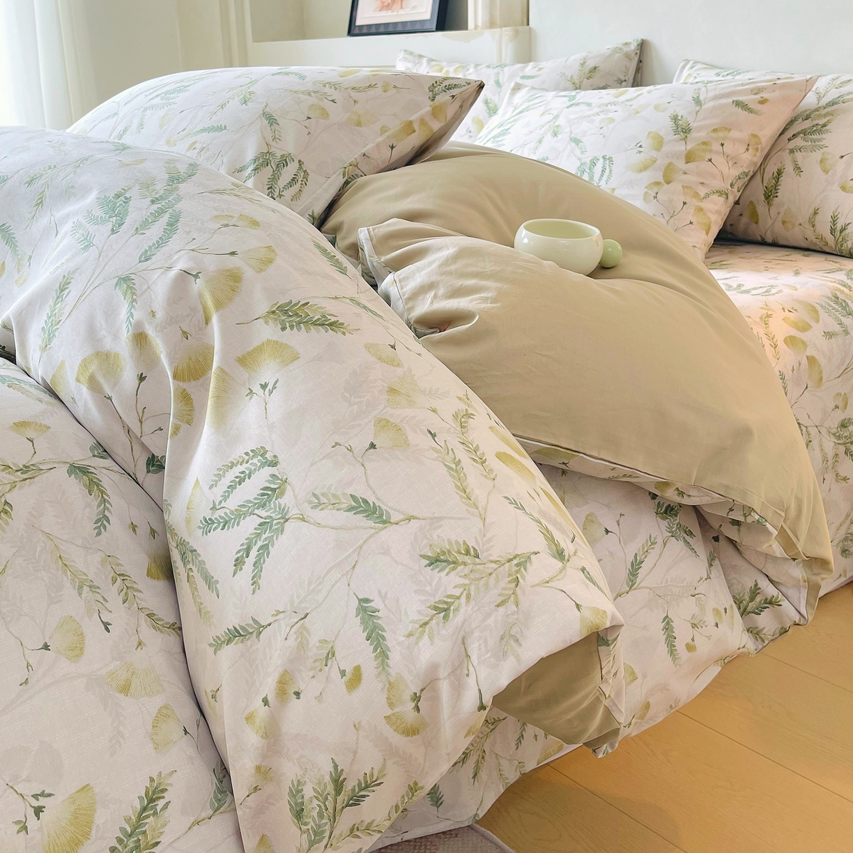 91家纺网 家纺一手货源 找家纺 金鑫汇家纺 2026新款全棉印花小清新四件套系列-可露丽 月下花影-绿