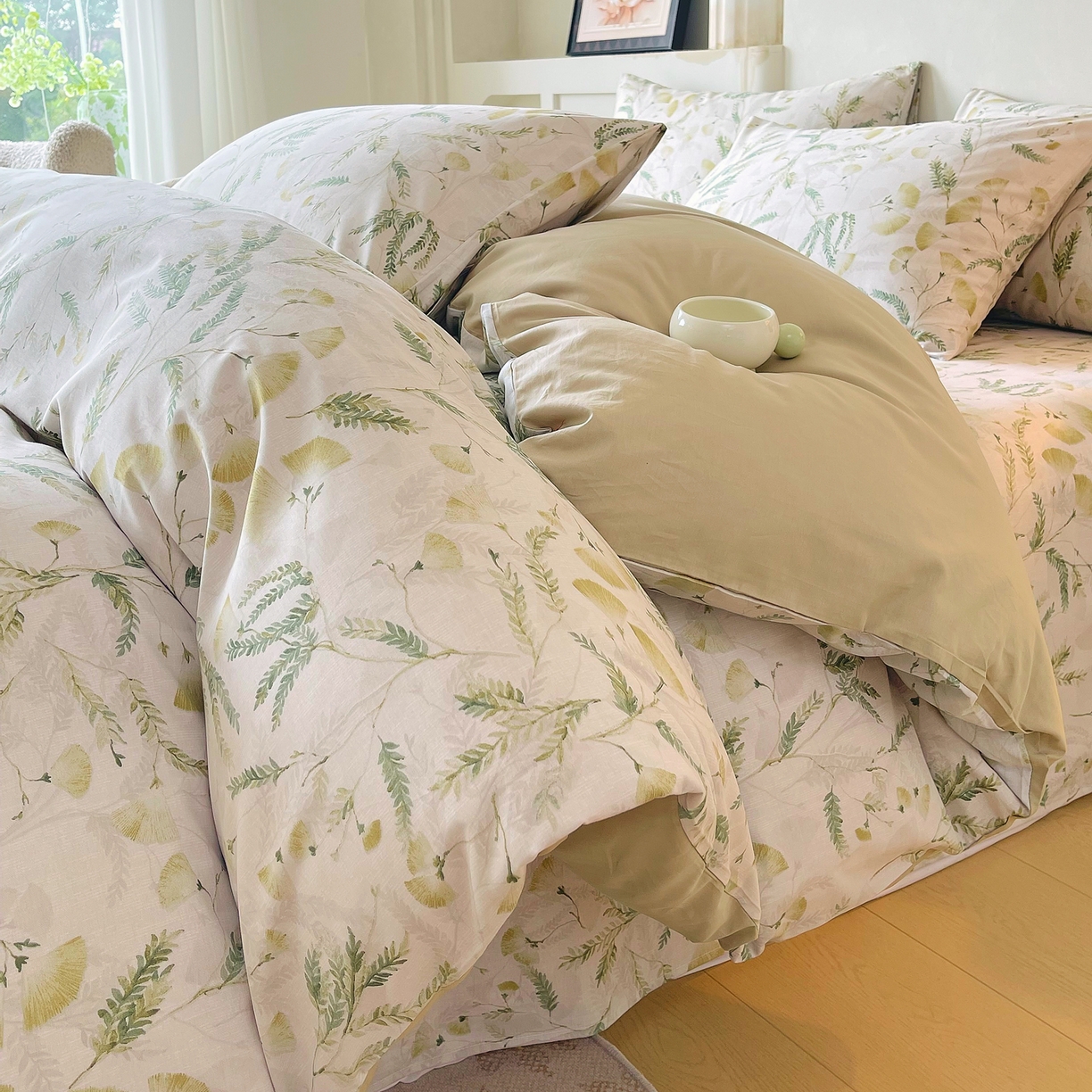 91家纺网 家纺一手货源 找家纺 金鑫汇家纺 2026新款全棉印花小清新四件套系列-可露丽 月下花影-绿