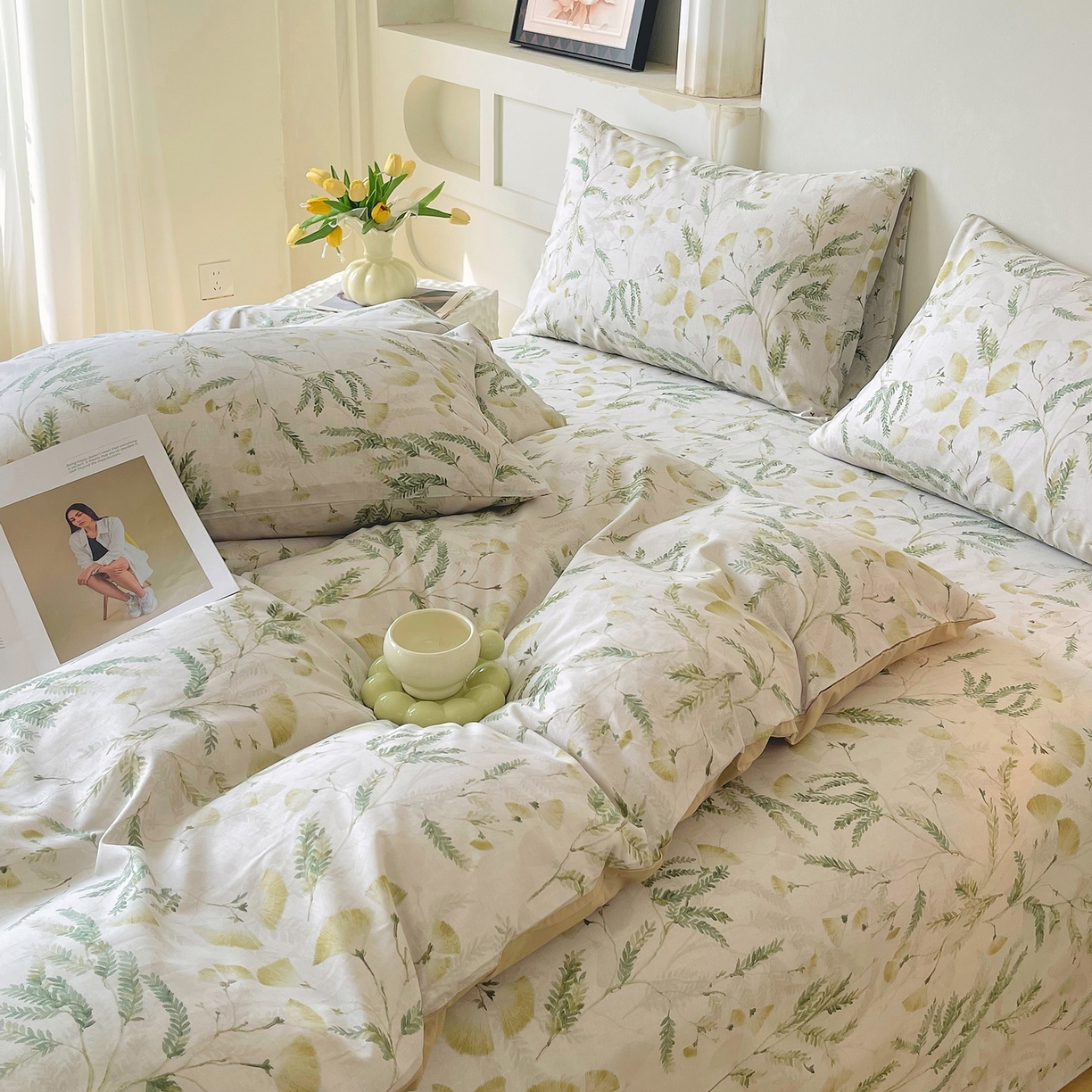 91家纺网 家纺一手货源 找家纺 金鑫汇家纺 2026新款全棉印花小清新四件套系列-可露丽 月下花影-绿