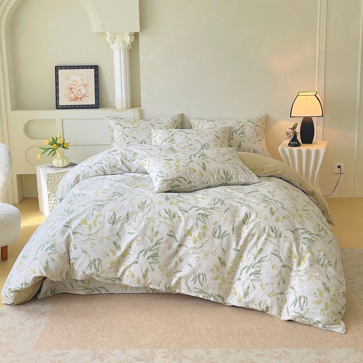 91家纺网 家纺一手货源 找家纺 金鑫汇家纺 2026新款全棉印花小清新四件套系列-可露丽 月下花影-绿