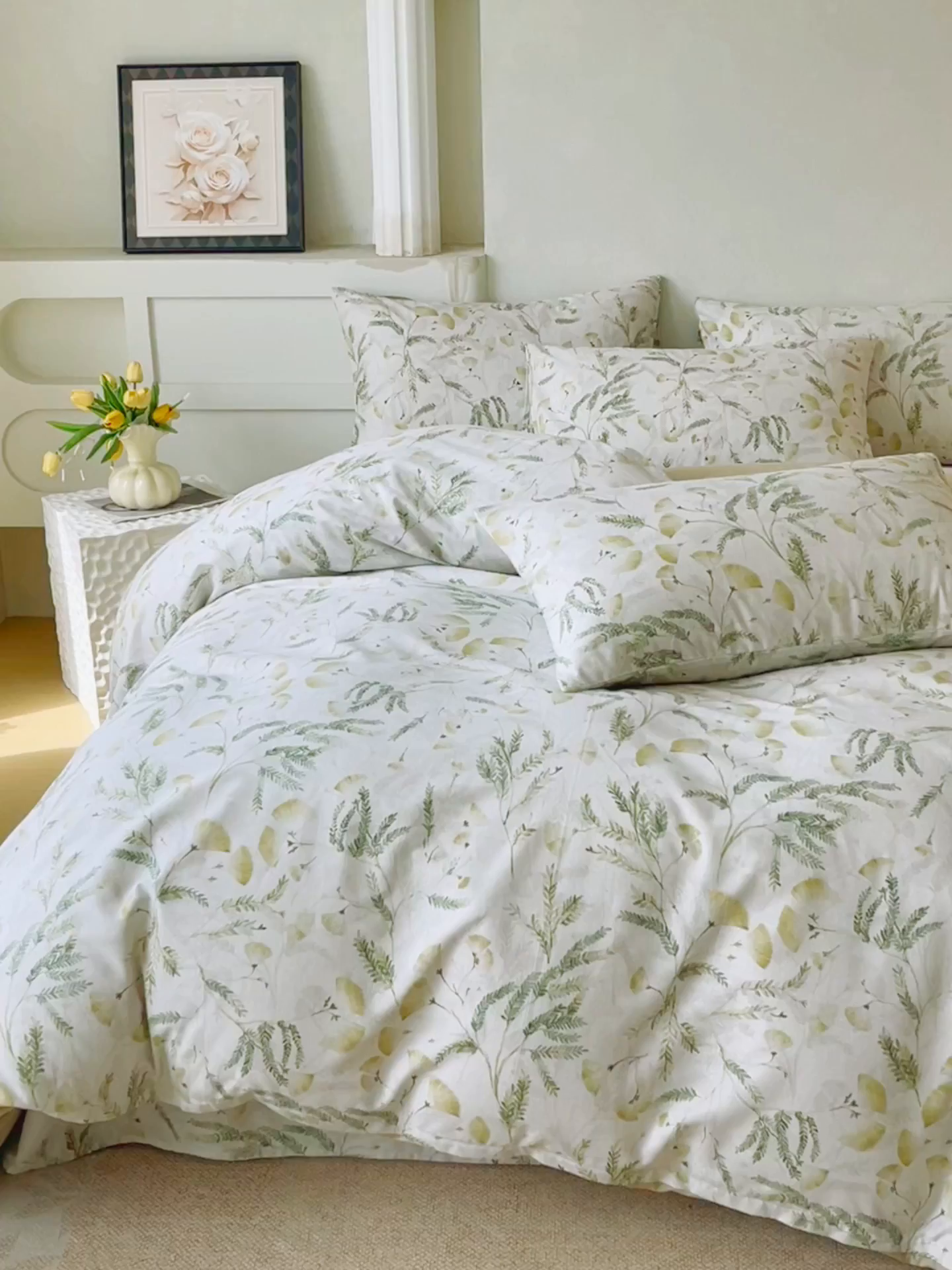 91家纺网 家纺一手货源 找家纺 金鑫汇家纺 2026新款全棉印花小清新四件套系列-可露丽 月下花影-绿