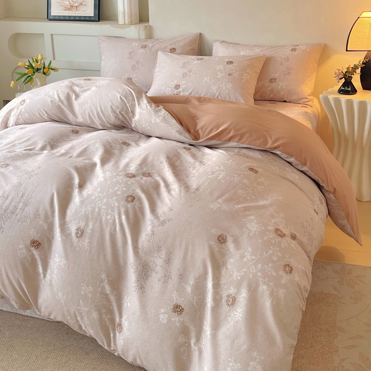 91家纺网 家纺一手货源 找家纺 金鑫汇家纺 2026新款全棉印花小清新单品被套系列-可露丽 浅咖可露丽