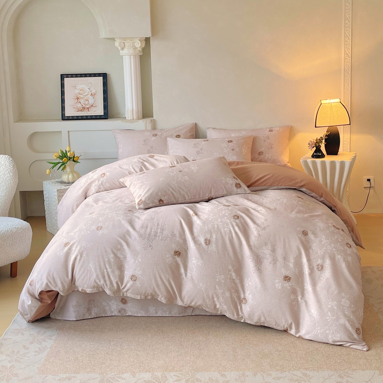 91家纺网 家纺一手货源 找家纺 金鑫汇家纺 2026新款全棉印花小清新单品被套系列-可露丽 浅咖可露丽