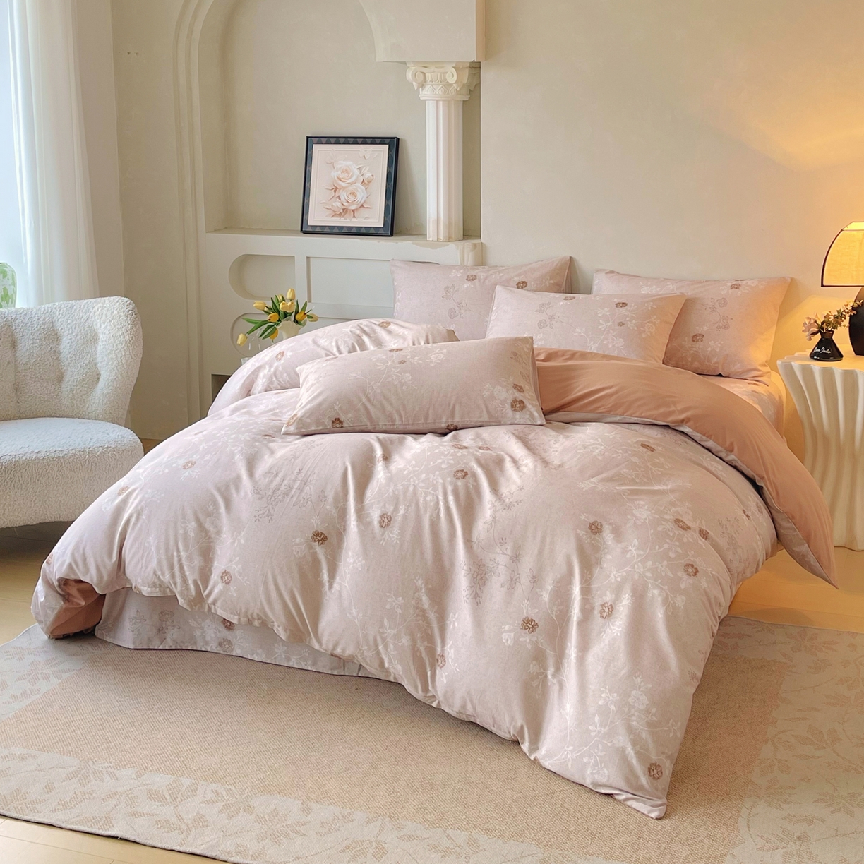 91家纺网 家纺一手货源 找家纺 金鑫汇家纺 2026新款全棉印花小清新单品被套系列-可露丽 浅咖可露丽