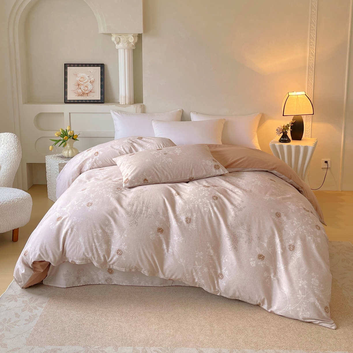 91家纺网 家纺一手货源 找家纺 金鑫汇家纺 2026新款全棉印花小清新单品被套系列-可露丽 浅咖可露丽