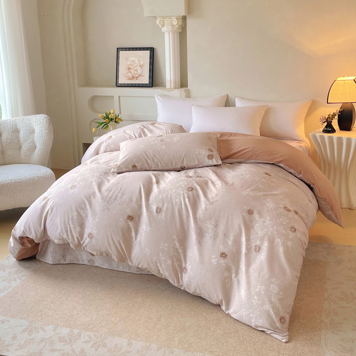 91家纺网 家纺一手货源 找家纺 金鑫汇家纺 2026新款全棉印花小清新单品被套系列-可露丽 浅咖可露丽