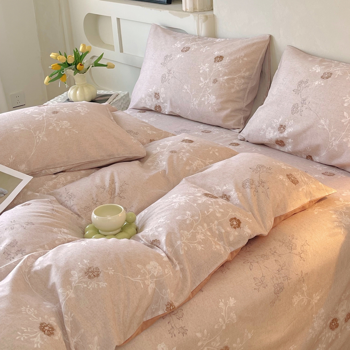 91家纺网 家纺一手货源 找家纺 金鑫汇家纺 2026新款全棉印花小清新单品被套系列-可露丽 浅咖可露丽