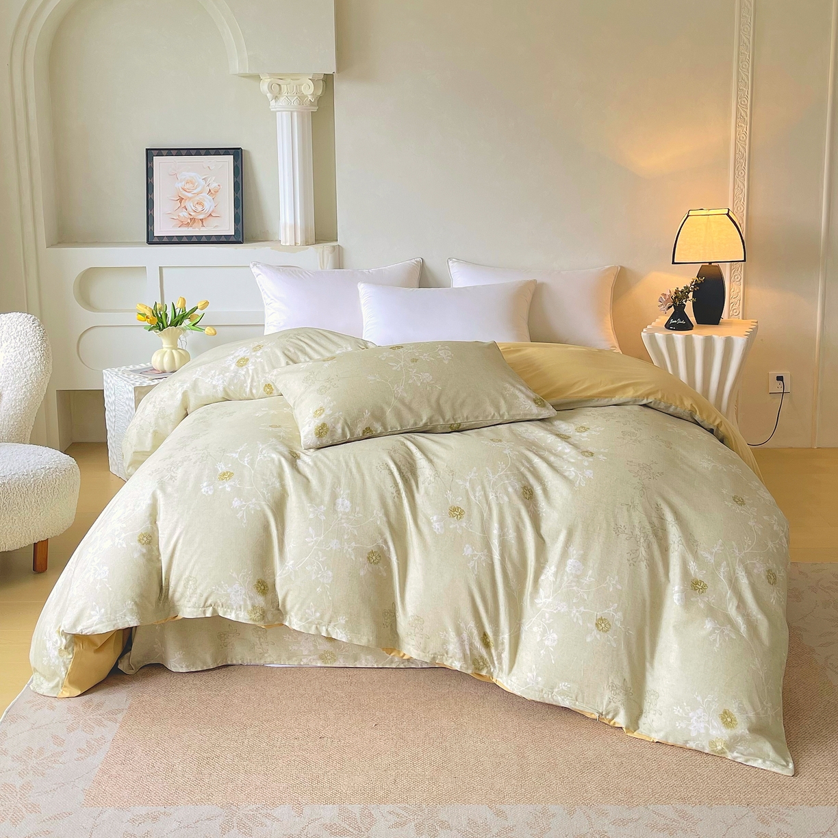 91家纺网 家纺一手货源 找家纺 金鑫汇家纺 2026新款全棉印花小清新单品被套系列-可露丽 浅绿可露丽