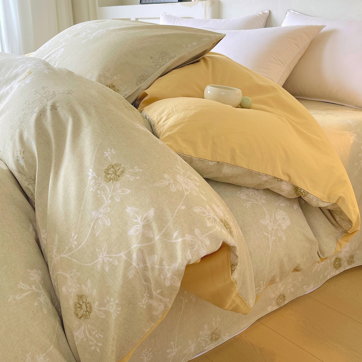 91家纺网 家纺一手货源 找家纺 金鑫汇家纺 2026新款全棉印花小清新单品被套系列-可露丽 浅绿可露丽