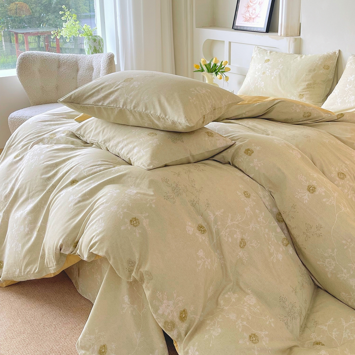 91家纺网 家纺一手货源 找家纺 金鑫汇家纺 2026新款全棉印花小清新单品被套系列-可露丽 浅绿可露丽